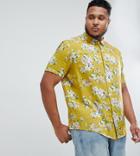Asos Design Plus Regular Fit Floral Shirt In Mustard - Yellow