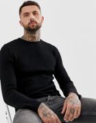 Asos Design Kaivon Kable Knit Sweater In Black - Black
