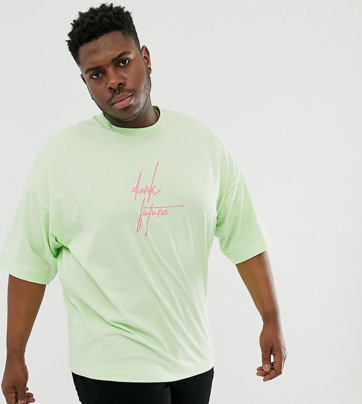 Asos Design Plus Oversized T-shirt With Dark Future Logo-green