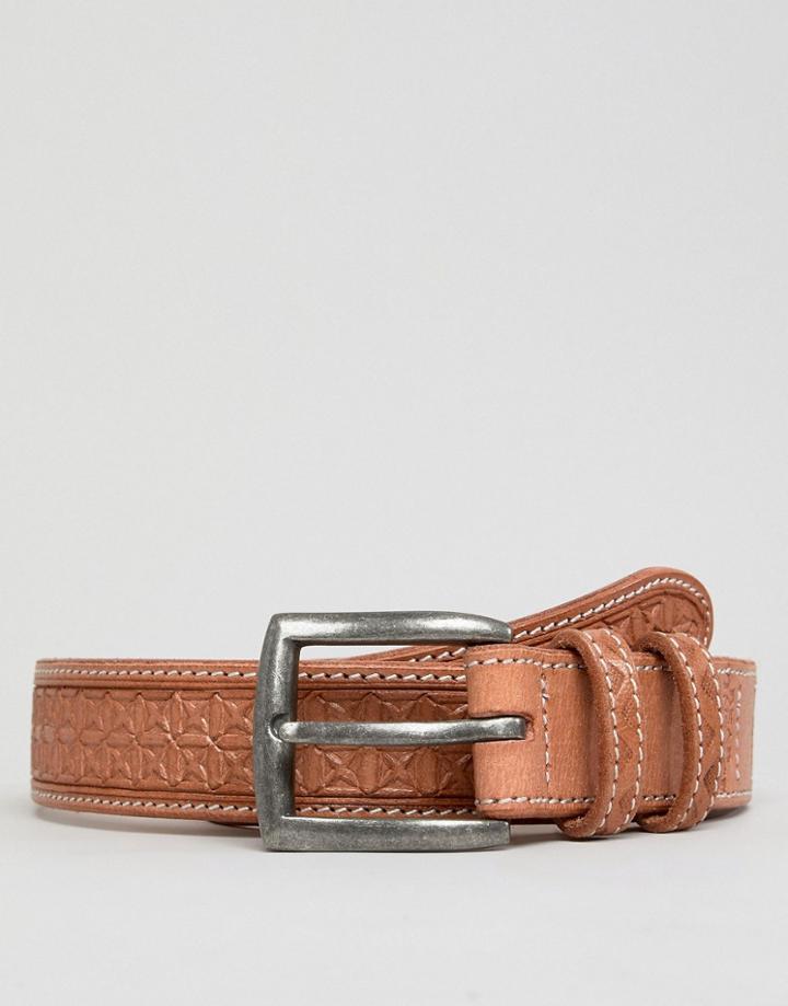 Dead Vintage Embossed Leather Belt - Tan