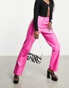 Missy Empire Leather Look Straight Leg Pants In Pink - Part Of A Set
