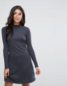 Brave Soul Julie High Neck Jersey Dress - Gray