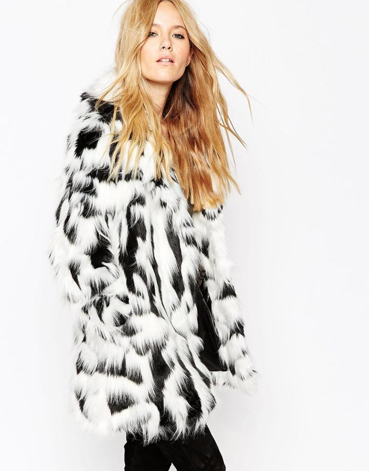 Asos Coat In Mono Faux Fur - Multi