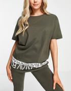 River Island Active Logo Boyfriend T-shirt In Khaki - Part Of A Set-green