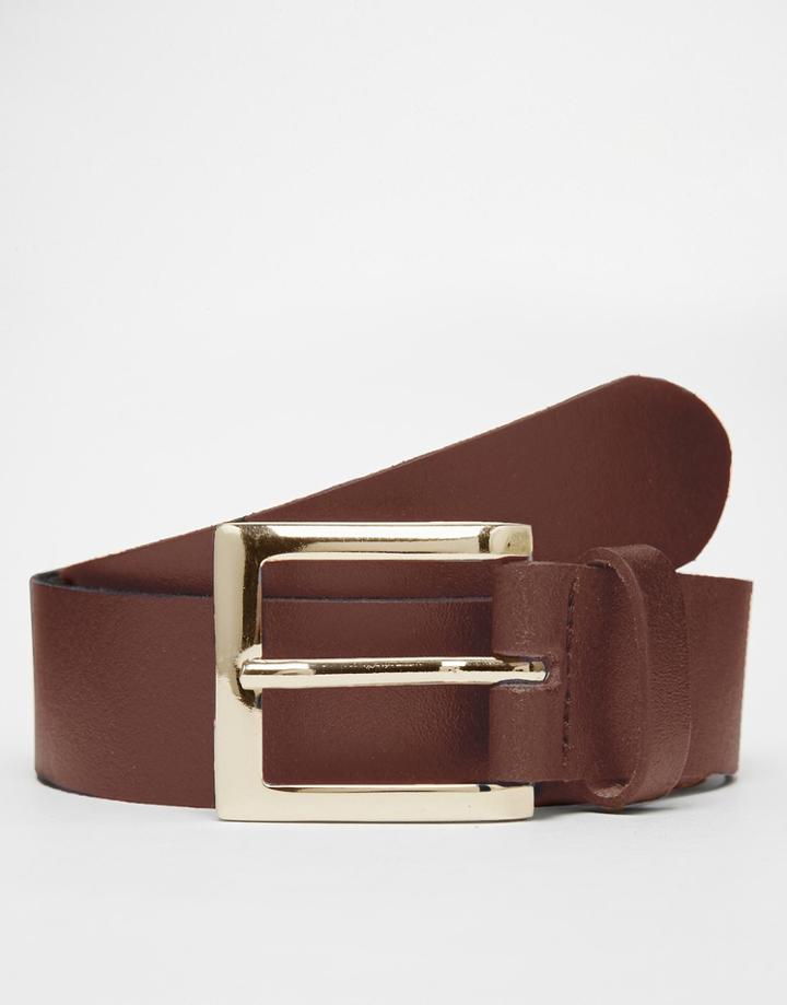 Asos Smart Leather Belt In Brown - Brown