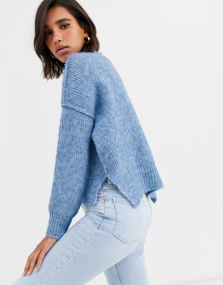 Vero Moda Fluffy Sweater With Side Split In Blue