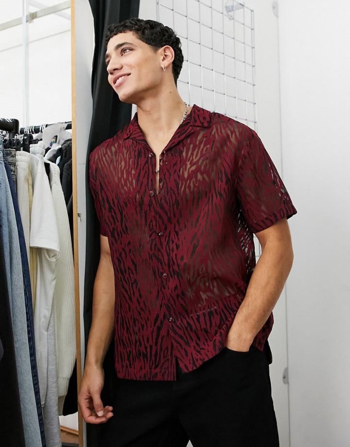 Topman Shirt In Red Animal Burnout