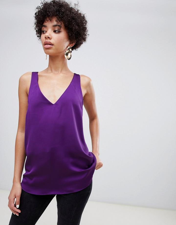River Island Sleeveless Blouse With Deep V-neck In Purple
