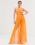 Asos Design Pleated Cross Front Wrap Leg Jumpsuit - Orange