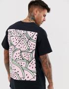 New Love Club Melon Back Print T-shirt In Oversized - Black
