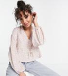 Vero Moda Petite Tie Waist Blouse In Lilac And Yellow Abstract Print-multi