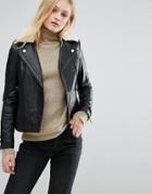 Mango Fleece Collar Leather Biker Jacket - Black