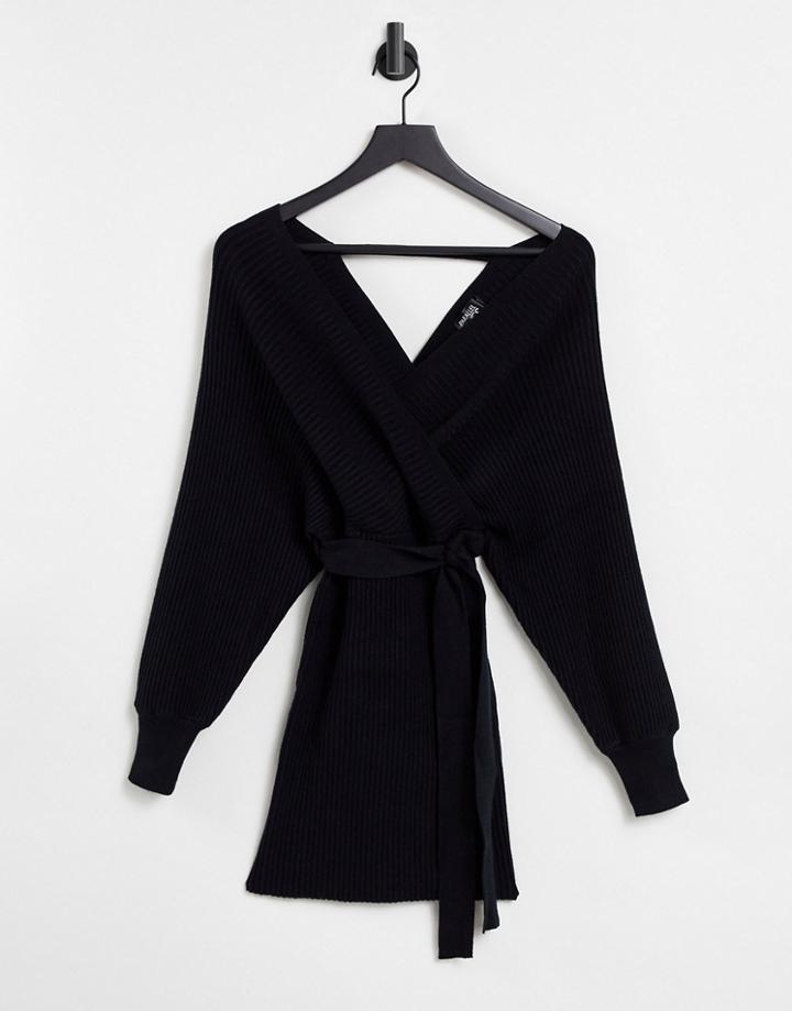 Parallel Lines Knit Wrap Sweater Dress In Black