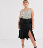 Outrageous Fortune Plus Lace Insert Midi Skirt With Fluted Hem In Black