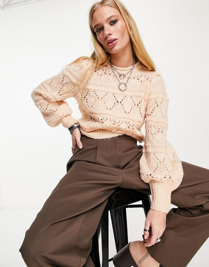 Object Stitch Detail Sweater With Volume Sleeve-pink
