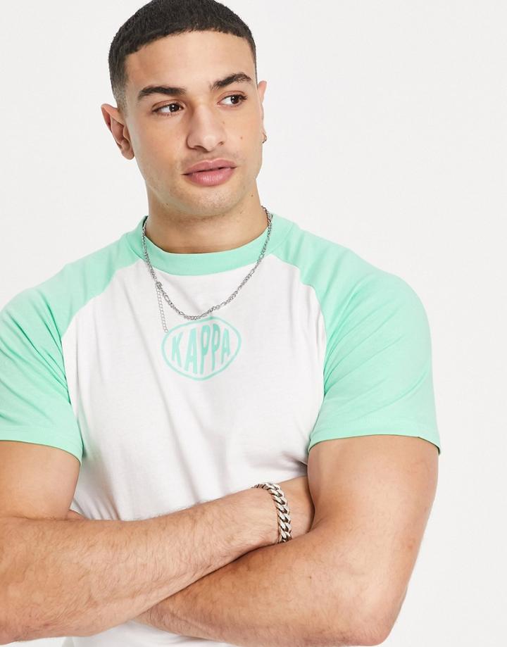 Kappa Retro Raglan T-shirt In White And Green
