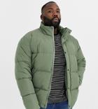 Asos Design Plus Sustainable Puffer Jacket In Khaki With Funnel Neck-green