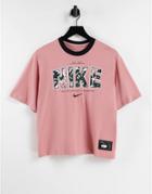 Nike Revival Statement Boxy Logo Ringer T-shirt In Dusty Pink