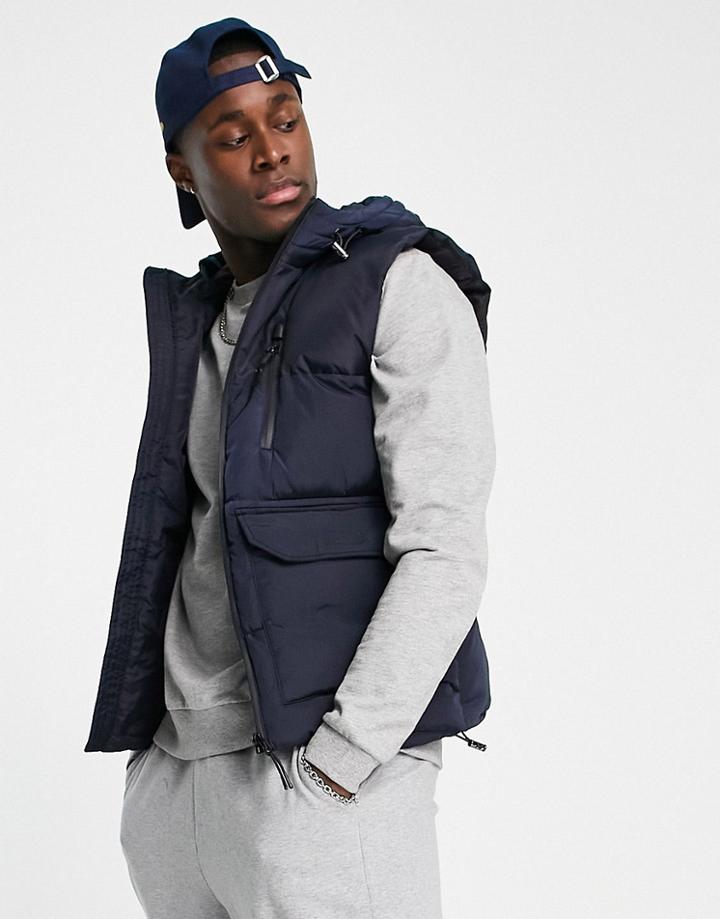 River Island Patch Pocket Vest In Navy