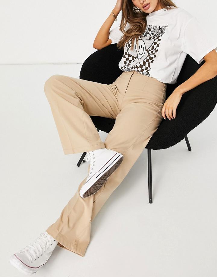 Bershka Wide Leg Slouchy Dad Tailored Pants In Camel-neutral