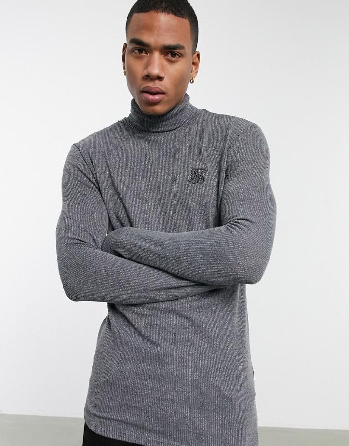 Siksilk Rib Turtle Neck Sweater In Gray-grey