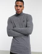 Siksilk Rib Turtle Neck Sweater In Gray-grey