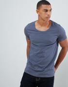 Asos Design T-shirt With Scoop Neck In Blue - Blue