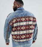Asos Design Festival Plus Oversized Denim Jacket With Back Print And Beading - Blue