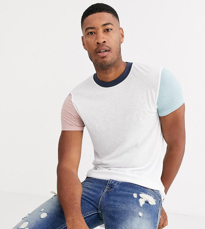 Asos Design Tall T-shirt In Linen Mix With Contrast Sleeves In White