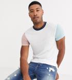 Asos Design Tall T-shirt In Linen Mix With Contrast Sleeves In White