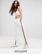 Reclaimed Vintage Inspired Wide Leg Pants With Rainbow Stripe - White