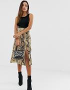 Prettylittlething Floaty Midi Skirt With Split In Snake - Multi