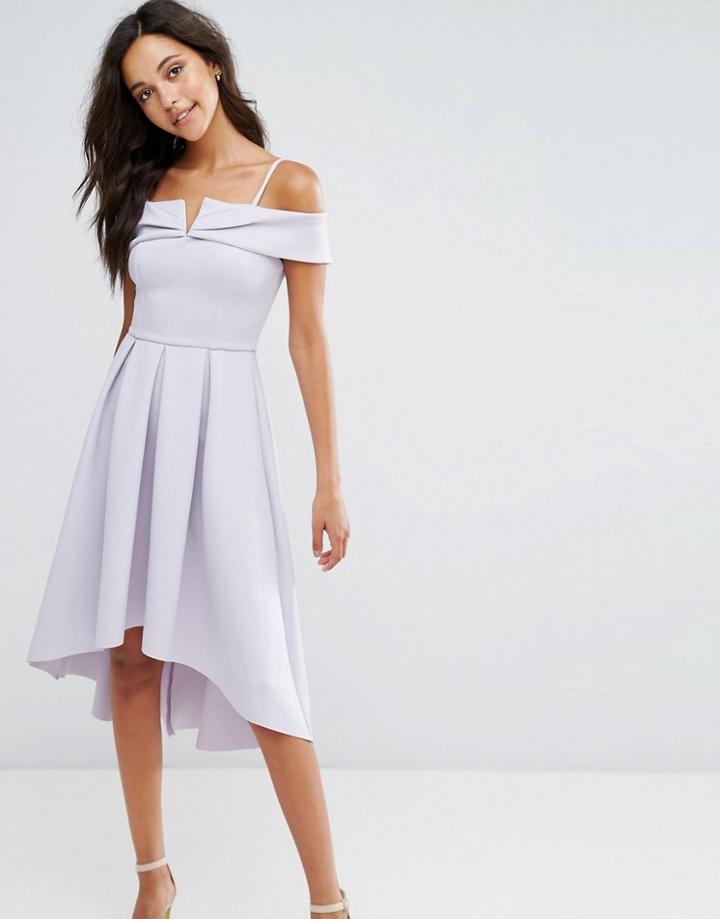 Miss Selfridge Bardot Drop Hem Scuba Dress - Purple