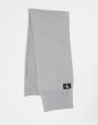 Calvin Klein Jeans Knitted Logo Scarf In Charcoal-gray