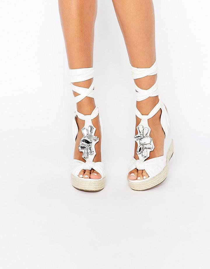 Asos Tropical Embellished Wedges - White