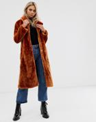 Brave Soul Tasmin Maxi Length Faux Fur Coat-copper