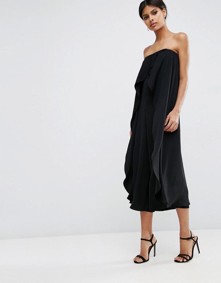 Asos Bandeau Jumpsuit With Ruffle Overlayer - Black