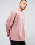 Asos Oversized Longline Sweatshirt With Side Zips In Pink - Pink