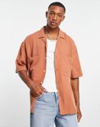 Bershka Double Pocket Relaxed Shirt In Brown