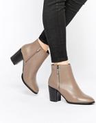 Faith Sandi Taupe Leather Zip Heeled Boots - Taupe