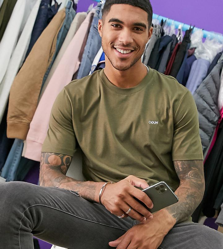 Hugo Dero204 Contrast Logo T-shirt In Khaki Exclusive At Asos-green