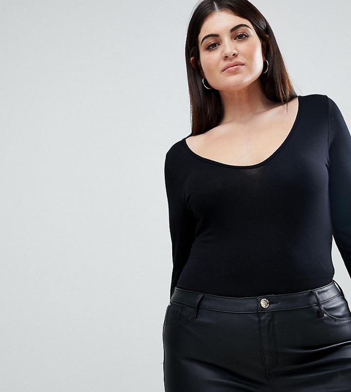 Boohoo Plus V Neck Body - Black
