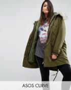 Asos Curve Oversized Parka With Padded Liner - Green
