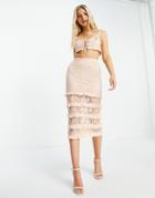 Love Triangle Lace Midi Skirt With Tiers In Apricot Set-orange