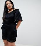Lost Ink Plus Romper With Tassle Hem - Black