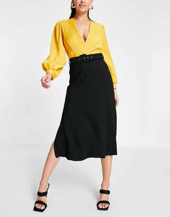 Closet Wrap Gathered Sleeve Dress-yellow