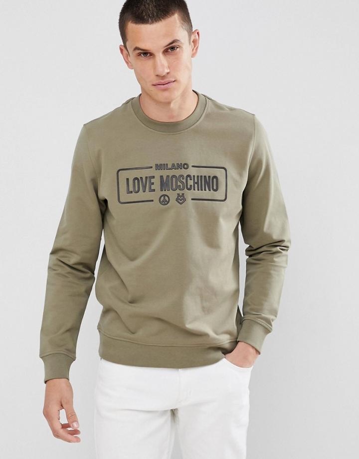 Love Moschino Sweat With Chest Logo In Khaki - Green