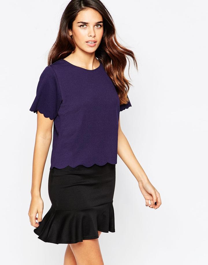 Ax Paris Scallop Edge Top - Navy
