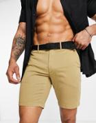 Calvin Klein Garment Dyed Chino Shorts With Belt In Tan-brown