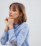 Esprit Oversized Shirt With Embroidered Detailing In Blue